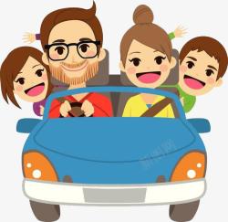 家庭陪伴开车外出旅游的一家人高清图片