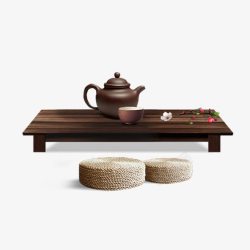 免抠茶桌茶具茶桌和椅垫高清图片