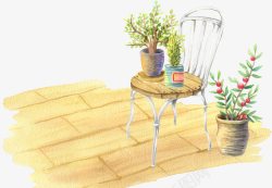 卡通木凳木凳上的盆栽高清图片