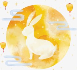 水彩手绘玉兔和月亮素材
