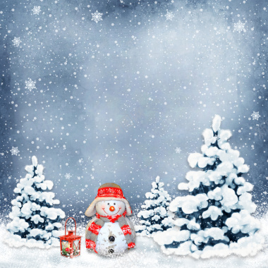 圣诞节复古质感实物雪人圣诞树浪漫背景背景
