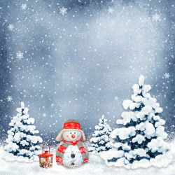蓝灰色天空圣诞节复古质感实物雪人圣诞树浪漫背景高清图片