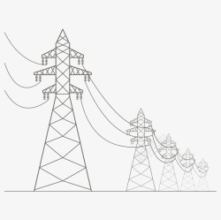 供电设施手绘线条黑色高压电线杆高清图片