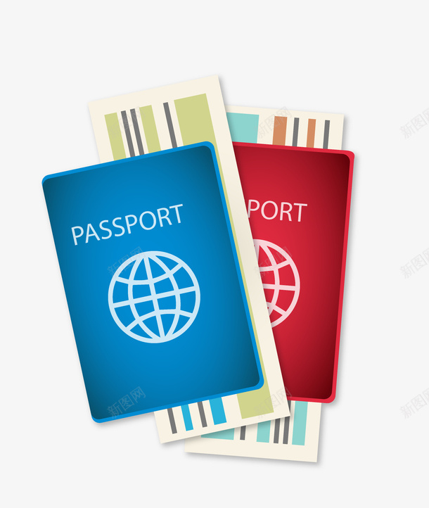 出国护照证件图案图标png_新图网 https://ixintu.com 出国护照 卡通 国外 地球图标 英文字母 证件