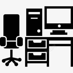 计算机工作工作室办公桌桌子椅子电脑塔和监控图标高清图片