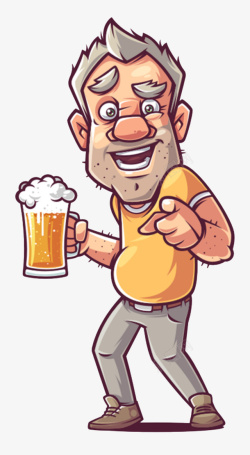 国外啤酒免费png下载卡通装饰人物介绍海报老人喝高清图片