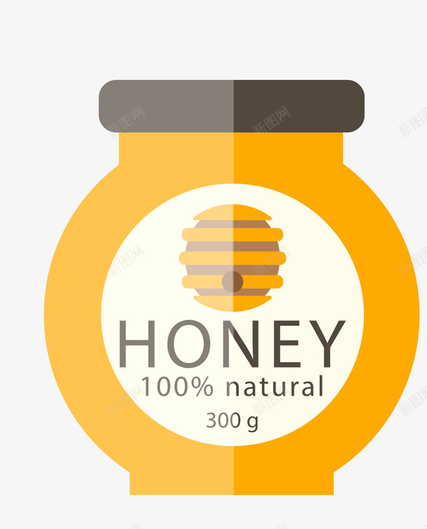 椭圆形蜂蜜瓶子包装png免抠素材_新图网 https://ixintu.com 卡通手绘 有机蜂蜜 瓶子 英文字母 蜂蜜包装 装饰图 黄色
