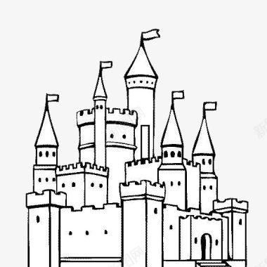 简约风格儿童城堡简笔画图案图标图标