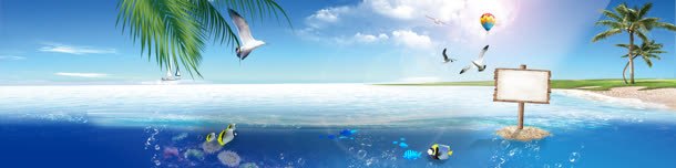 海边png免抠素材_新图网 https://ixintu.com 大海 椰树 沙滩 海鸥 热带鱼 热气球 珊瑚