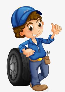 蓝色轮胎修理工男孩高清图片