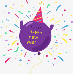 紫色巫师帽紫色气球新年贺卡矢量图高清图片