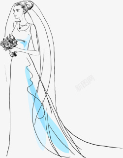 蓝色线条婚礼新娘素材