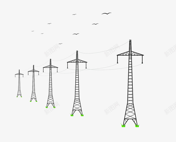 手绘黑色高压电线塔png免抠素材_新图网 https://ixintu.com 卡通电线杆 小鸟 电线 电线杆 电路设施 线条 高压电线塔 黑色手绘