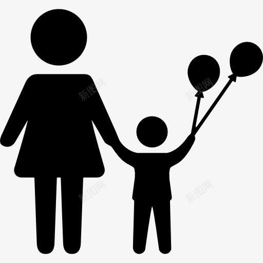 母亲和孩子的气球图标png_新图网 https://ixintu.com 人 女性 孩子 家庭 有趣 男