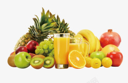 果汁广告实物各种水果堆积橙汁高清图片