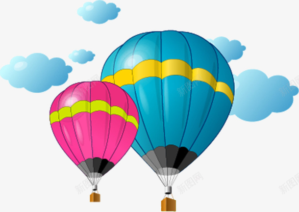 热气球飞在天空中png免抠素材_新图网 https://ixintu.com 天空中飞翔 热气球 粉色气球 蓝色气球