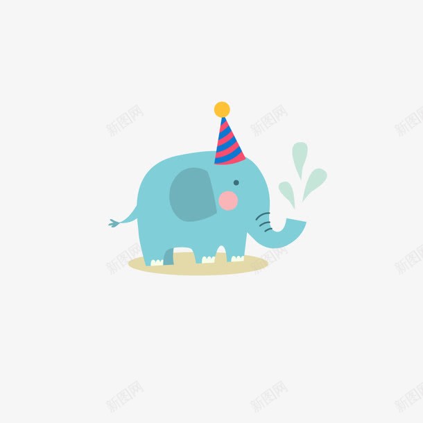 蓝色大象迎婴派对贴纸png免抠素材_新图网 https://ixintu.com 可爱卡通贴纸 大象喷水 蓝色大象 迎婴派对