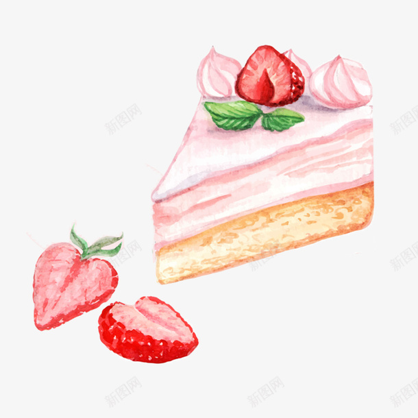 卡通手绘水彩粉色的三角切块蛋糕png免抠素材_新图网 https://ixintu.com 三角形 创意 卡通手绘 奶油 水彩 甜品 粉色 红色切块草莓 绿色叶片 蛋糕 面包 食物 马芬蛋糕