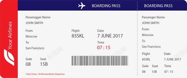 蓝红色登机牌模板png免抠素材_新图网 https://ixintu.com 国际机票 登机牌 红色 莫斯科至旧金山 蓝色