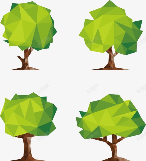 手绘低多边形树木png免抠素材_新图网 https://ixintu.com 低多边形 几何 手绘 晶状 树 植物
