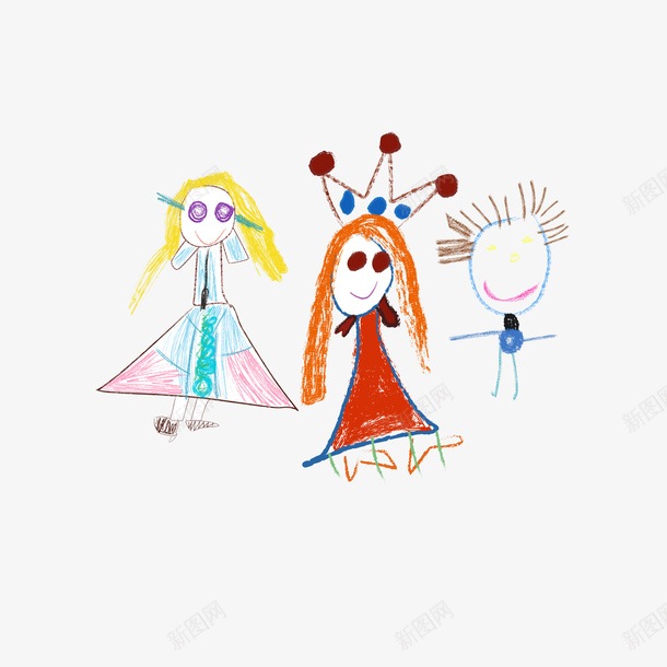 儿童手绘卡通可爱小人png免抠素材_新图网 https://ixintu.com 一年级 三个小女孩 三姐妹 小学生作画 彩色 简笔画 颜色丰富
