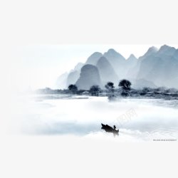 简洁水墨背景山水风景画高清图片