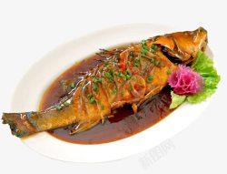 鱼类美食红烧海鲈鱼高清图片