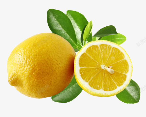 现摘黄柠檬png免抠素材_新图网 https://ixintu.com 健康 切片 实物 成熟 新鲜水果 柠檬 现摘黄柠檬 百香果柠檬 种子 绿色叶子