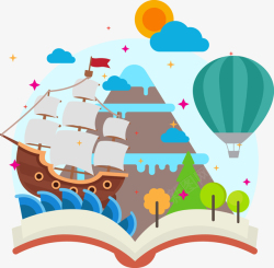 书籍气球帆船热气球矢量图高清图片