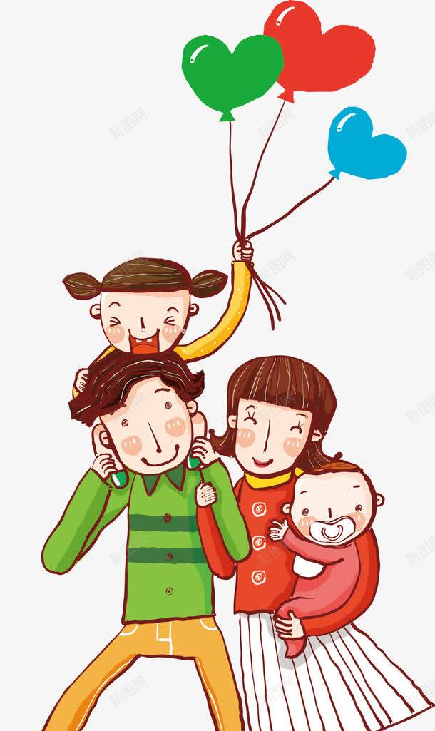 卡通家族照片png免抠素材_新图网 https://ixintu.com 卡通人物 家人 彩色 手绘 气球
