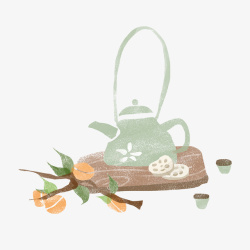 文艺茶壶水彩绿色茶壶高清图片