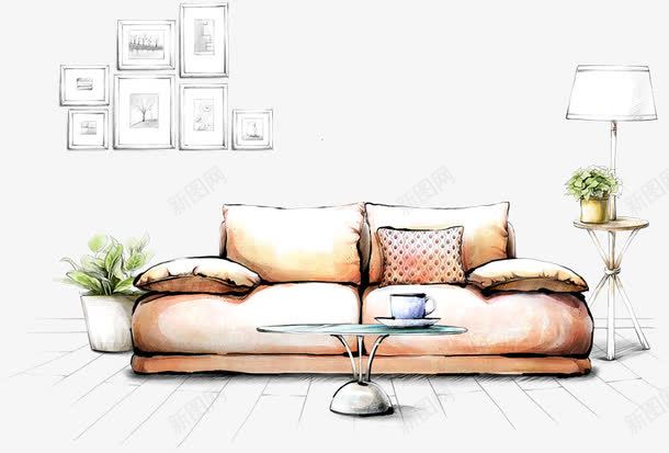 手绘客厅沙发效果图png免抠素材_新图网 https://ixintu.com 客厅 室内设计 手绘客厅 手绘室内 手绘效果图 沙发 沙发效果图