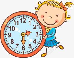 数字绘图可爱女孩和圆形钟表高清图片