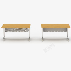 白色学生简单桌子两张简单棕色学生桌椅高清图片