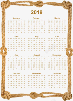 低调的黄色绳子边框2019日历图高清图片