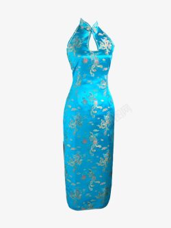 蓝色丝绸无袖旗袍素材