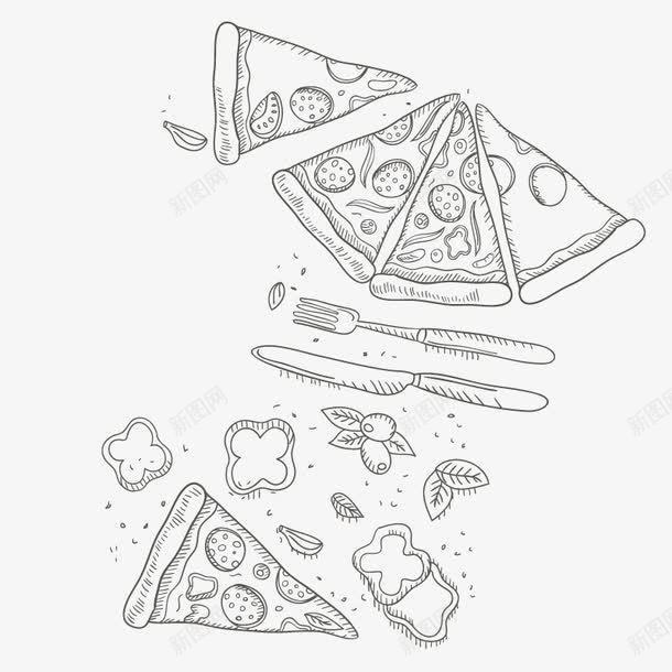 手绘披萨和刀叉png免抠素材_新图网 https://ixintu.com 刀叉 刀叉图案 切开的披萨 手绘披萨和刀叉 餐具