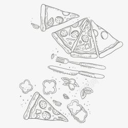 手绘披萨和刀叉素材
