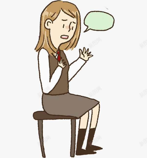 惊讶的女同学图png免抠素材_新图网 https://ixintu.com 凳子 卡通手绘 女孩 女生 女生坐姿 学生 对话框 惊讶 水彩 绿色