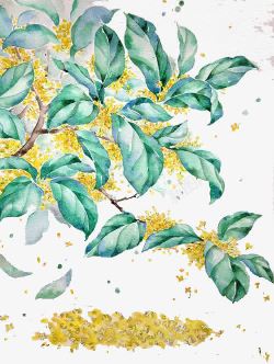水墨抽象挂满桂花的桂花树素材