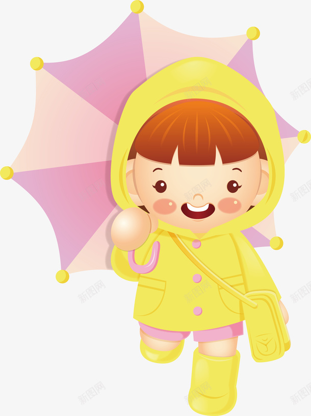 粉红色雨伞小女孩手绘图案矢量图ai免抠素材_新图网 https://ixintu.com 下雨 卡通人物 女孩 打伞 春天的雨 水渍 漫步 矢量图 穿着雨衣的女孩 粉红色雨伞 踩水 雨 雨季 黄色雨衣卡通人物形象