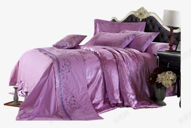 床上饰品四件套png免抠素材_新图网 https://ixintu.com 天丝面料 家居 床上四件套 紫色床单