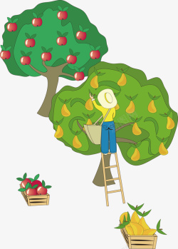 卡通果园摘水果插画矢量图素材