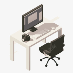 扁平座椅灰色电脑显示桌面家居装饰元素矢量图高清图片