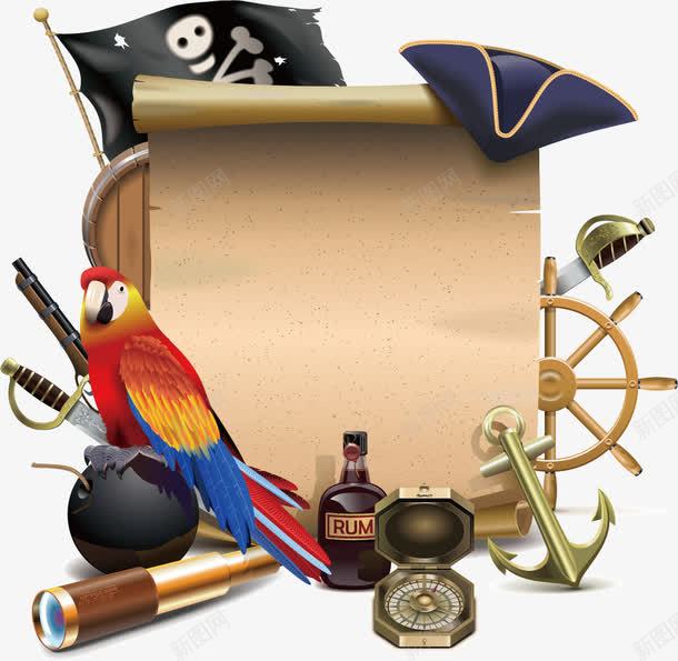 海盗船边框png免抠素材_新图网 https://ixintu.com 卷轴 海盗船边框 鸟