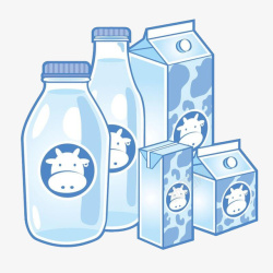 透明玻璃罐不同类型牛奶盒子手绘高清图片
