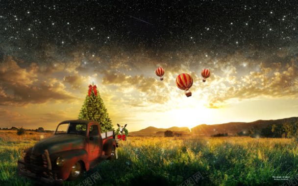 夜景汽车热气球天空背景背景