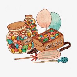 糖果罐矢量图七彩糖果手绘画片高清图片
