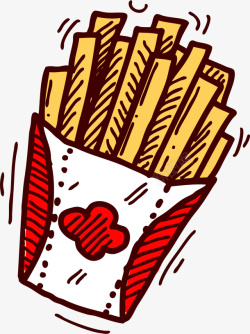 红白相间纸袋卡通手绘水彩薯条零食高清图片