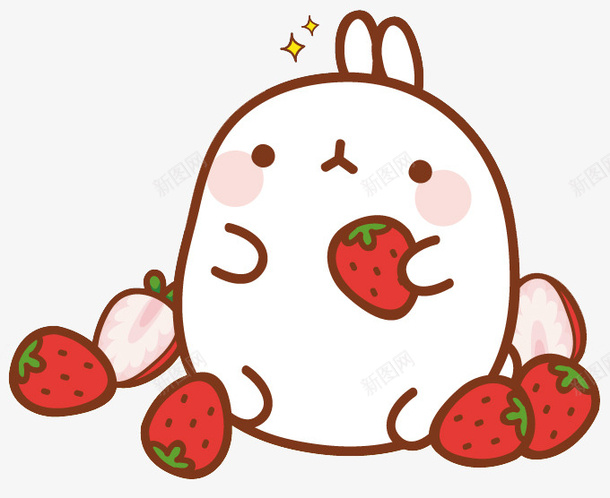 吃草莓的兔兔png免抠素材_新图网 https://ixintu.com 兔兔 兔子简笔画 可爱 小兔子 水果 白色 红色的草莓 食物